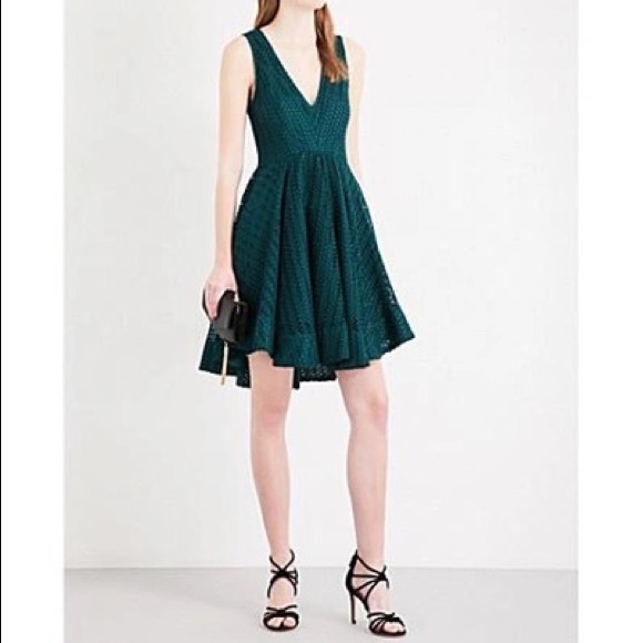 Sandro V-neck Geometric-lace Mini Dress In Green - Picture 3 of 7